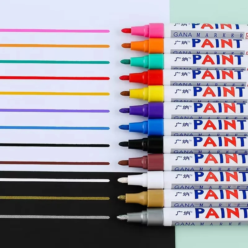 6-teilige bunte Permanent-Farbmarkierungsstifte, wasserfeste weiße Marker für Reifenprofil, Gummi, Stoff, Wet-Look, Farbe aus Metall