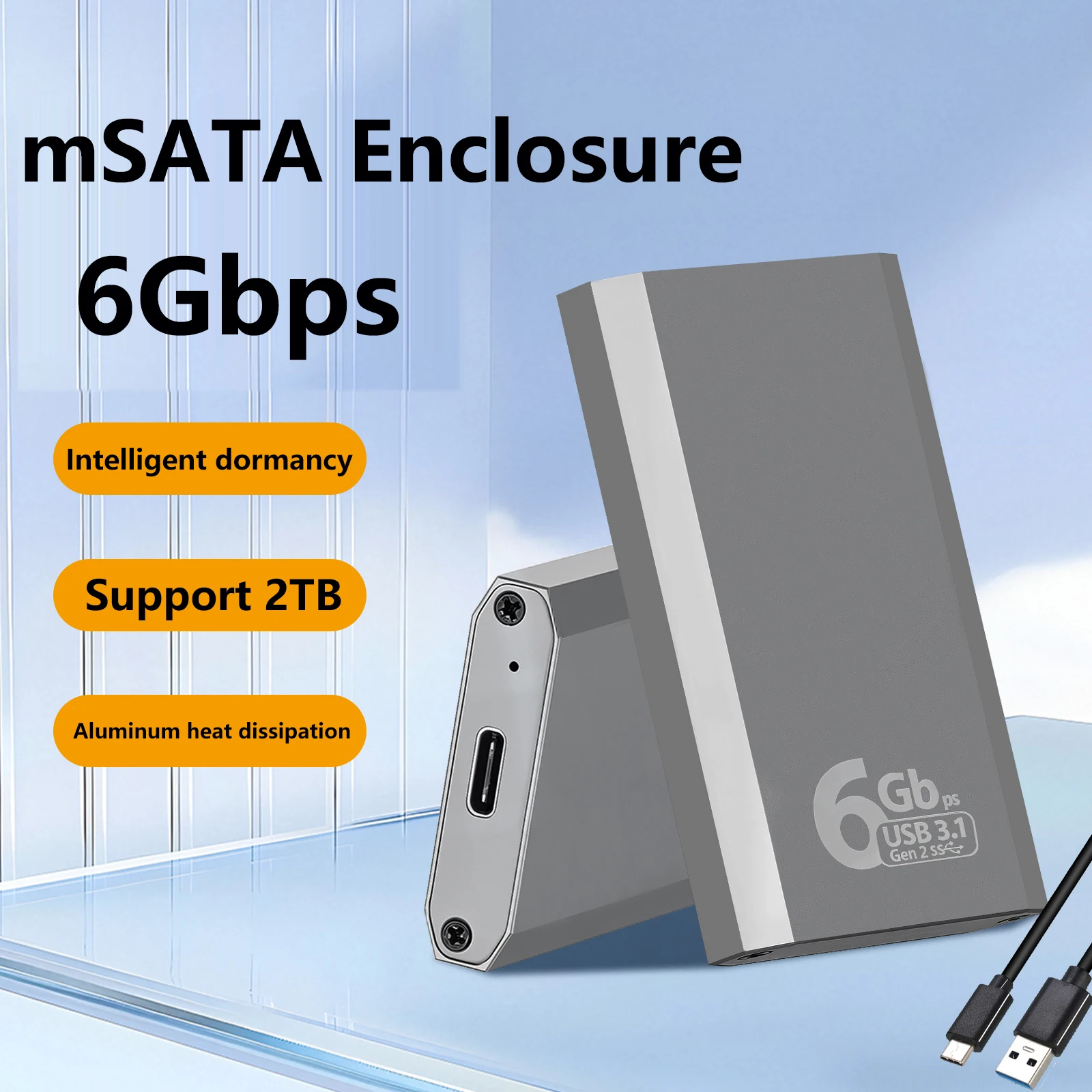 Корпус-адаптер MSATA к USB 3.1 Gen2 10 Гбит/с SSD с портом типа C для внутреннего твердотельного накопителя mSATA Жесткий диск