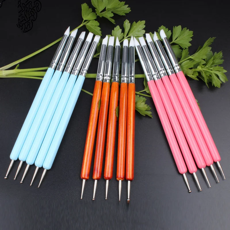 Mới 6 Màu 5 Cái/bộ Inox 2 Đầu Điêu Khắc Polymer Và Mềm Mại Đồ Gốm Đất Sét Dụng Cụ Silicone Để Tạo Hình Nghệ Thuật Shaper dụng Cụ