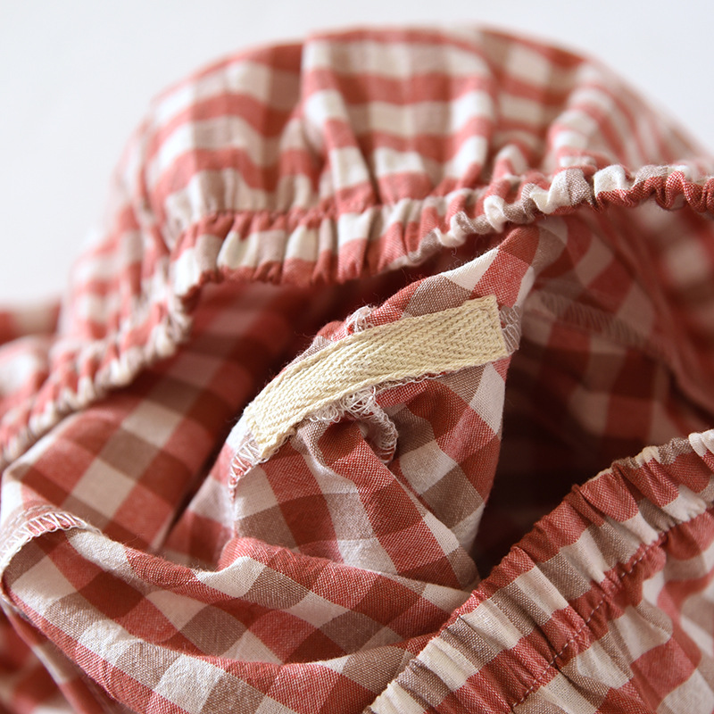 2025 Neues japanisches Frühlings- und Herbst-Paar-Pyjama-Set aus 100 % Baumwolle, kariertes Langarm-Zweiteiler für Herren und Damen