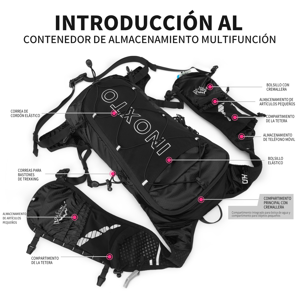 Mochila con chaleco hidratante para correr de 8L, mochila hidratante para ciclismo, senderismo, maratón, hidratante, con bolsa de agua de 2L, botella de agua de 250ML