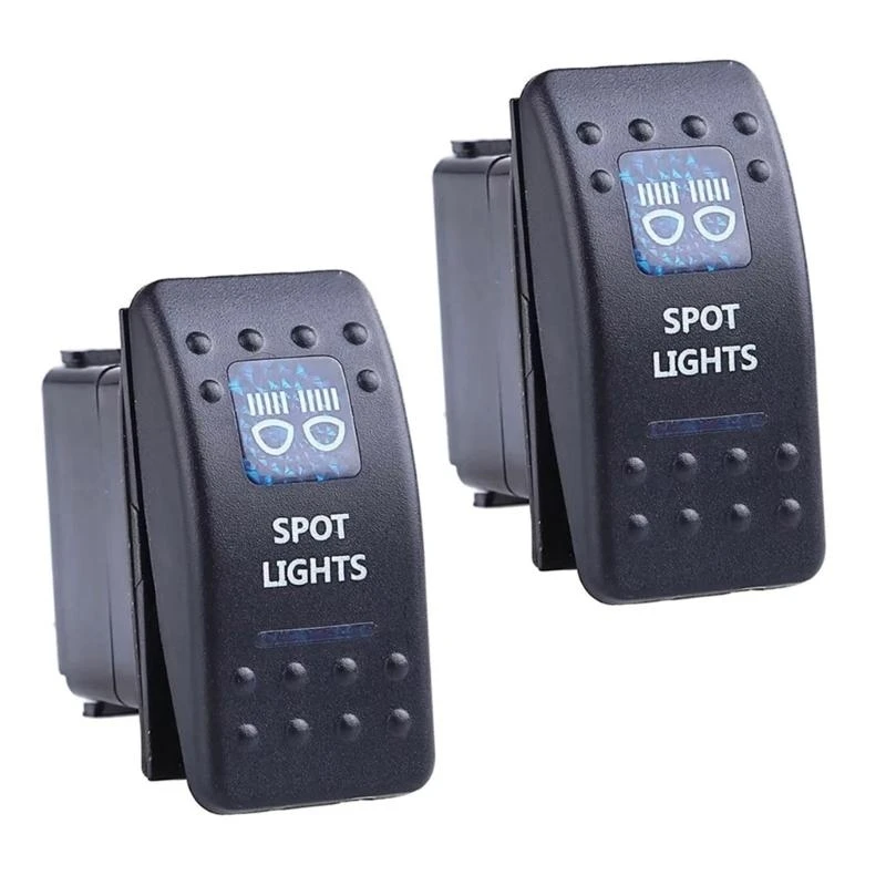 652F 2pcs 12V 20A Lampu LED Biru 5 Pin 2 Posisi Sakelar Rocker Mudah Dipasang