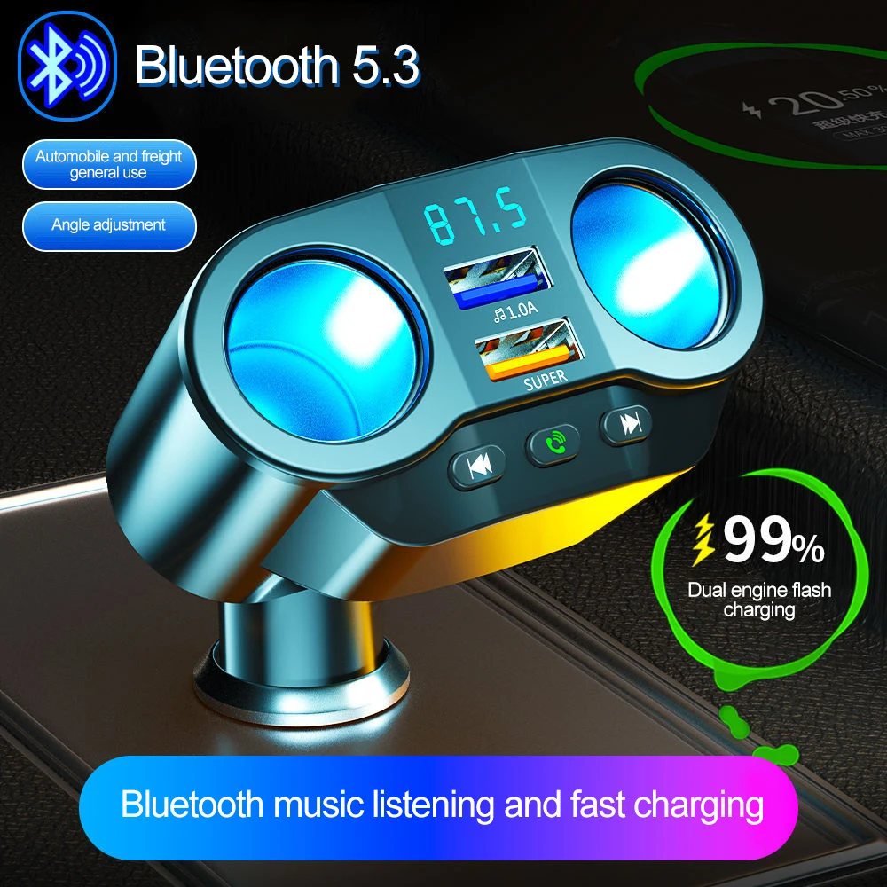 Cargador rápido USB Dual, divisor de encendedor de cigarrillos para coche, transmisores FM automáticos, cargador de coche manos libres con Bluetooth, envío directo