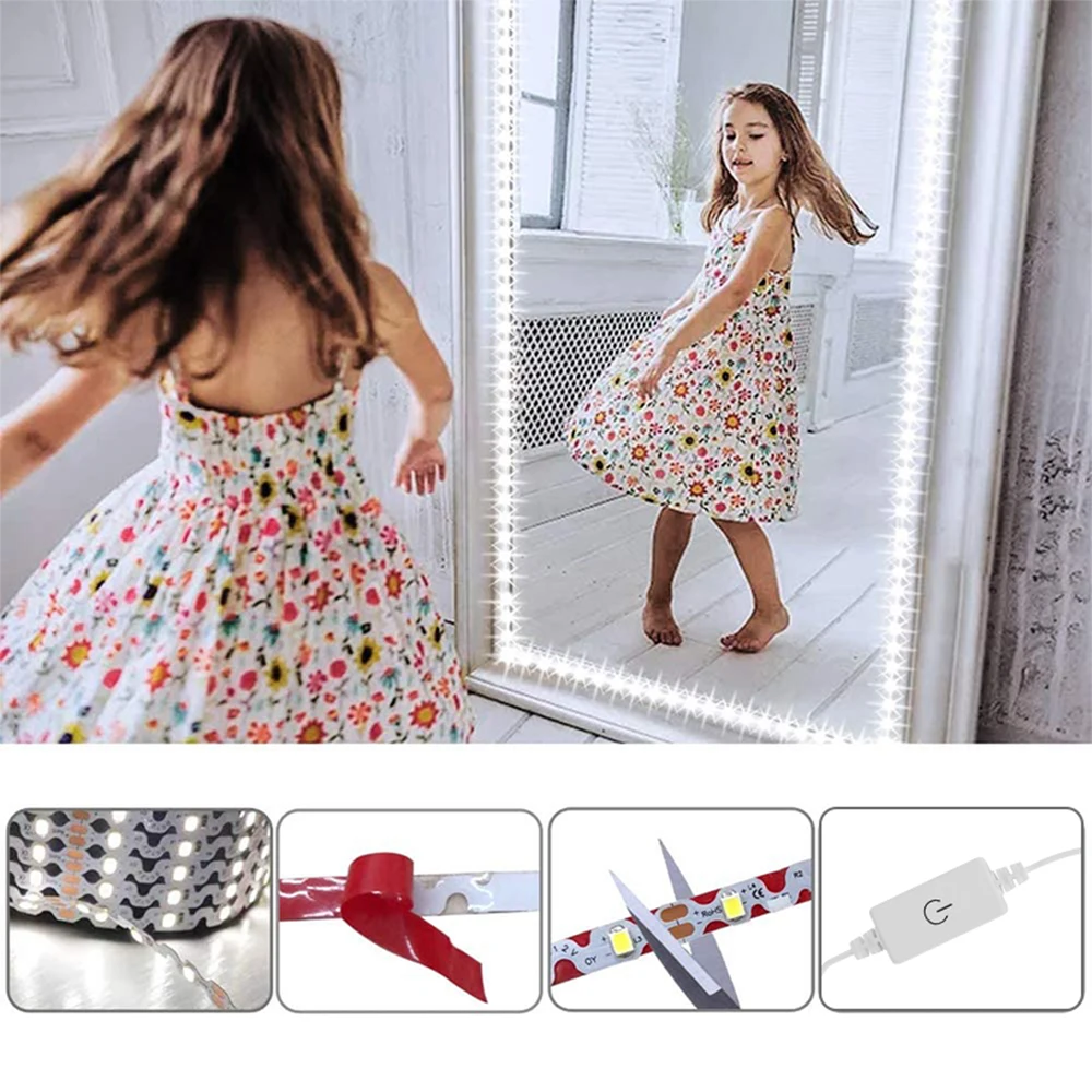 Kit de luces Led para espejo de tocador, luz de maquillaje regulable, luces para espejo de baño, tira de luces LED USB, lámpara de maquillaje para tocador, 5M