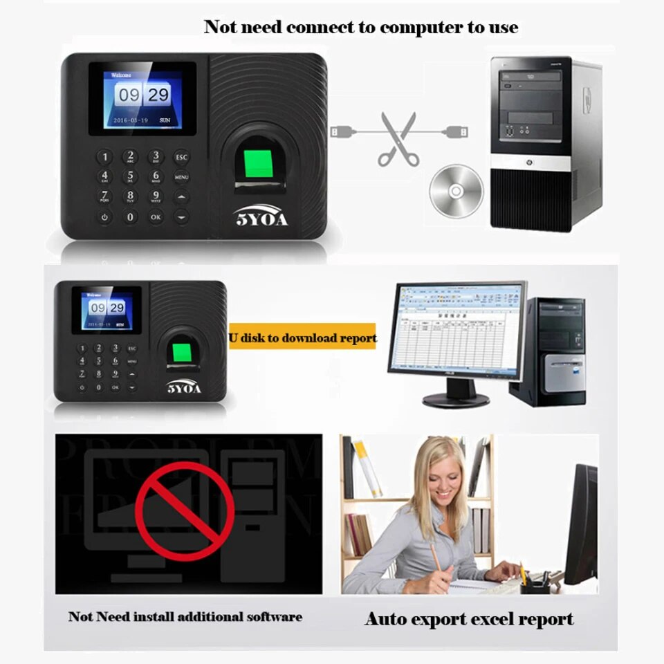5YOA A10 A01 Anwesenheit Biometrische Fingerabdruck Zeiterfassung Uhr Recorder Mitarbeitererkennungsgerät Elektronisch