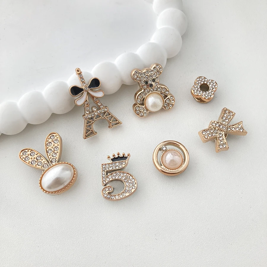 14pcs Sparkling Rhinestone Faux Pearl Shoe Charms Pins Set DIY Detachable Decorative Accessories Suitable For CROCS Clogs