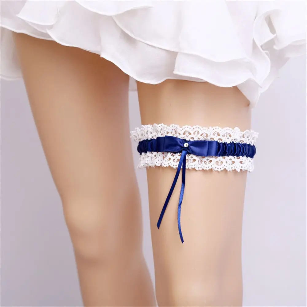 งานแต่งงานเจ้าสาวดอกไม้สีฟ้าขาแหวน Loop ถุงน่องผู้หญิงสาวเซ็กซี่โบว์เจ้าหญิงคอสเพลย์ Garter เข็มขัดอุปกรณ์เสริม