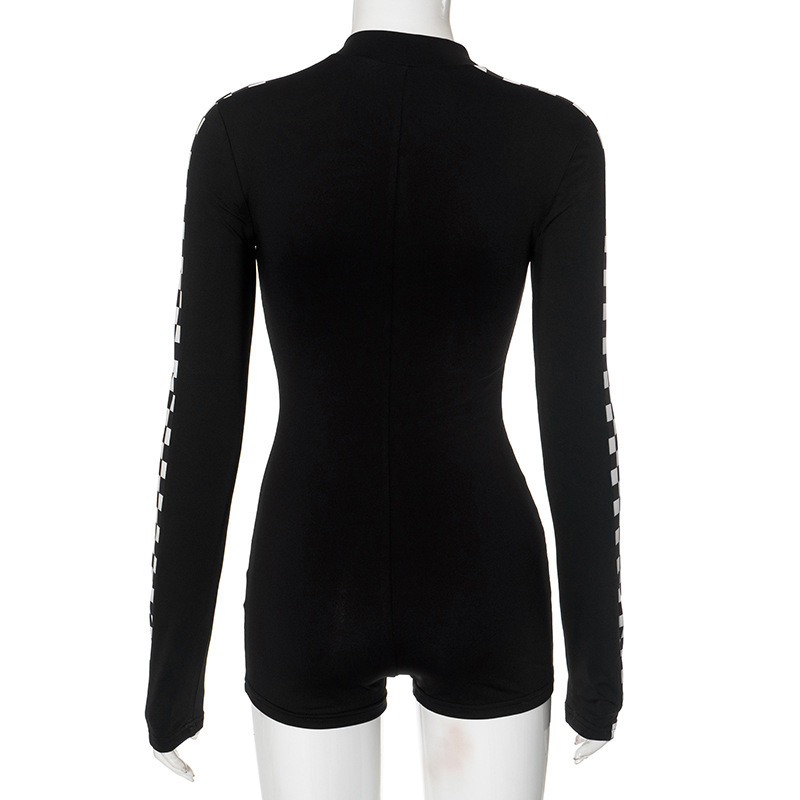 Apprabant racing macacão streetwear bloqueio cor playsuits moda apertado encaixe lapela manga comprida e shorts sexy macacão