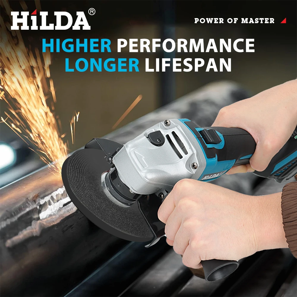 HILDA-amoladora angular sin escobillas y cepillada de 125mm, rectificadora inalámbrica, amoladora angular de corte de 12V para batería Makita de 18V