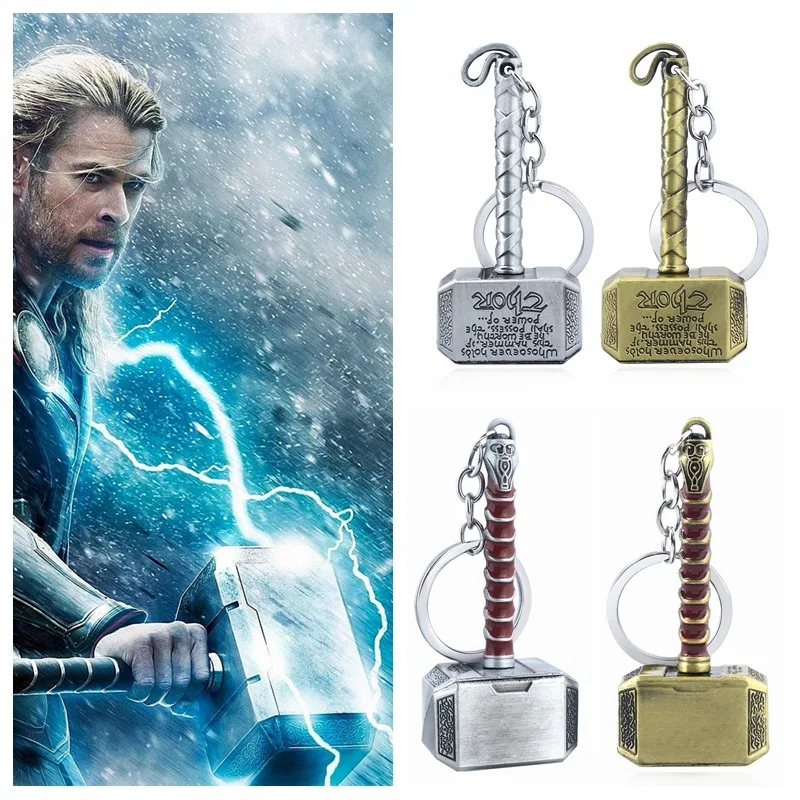 Thor ค้อนพวงกุญแจโลหะภาพยนตร์ Key แหวนคอสเพลย์ Prop Key สําหรับแฟนๆกระเป๋าเครื่องประดับจี้รถของขวัญ
