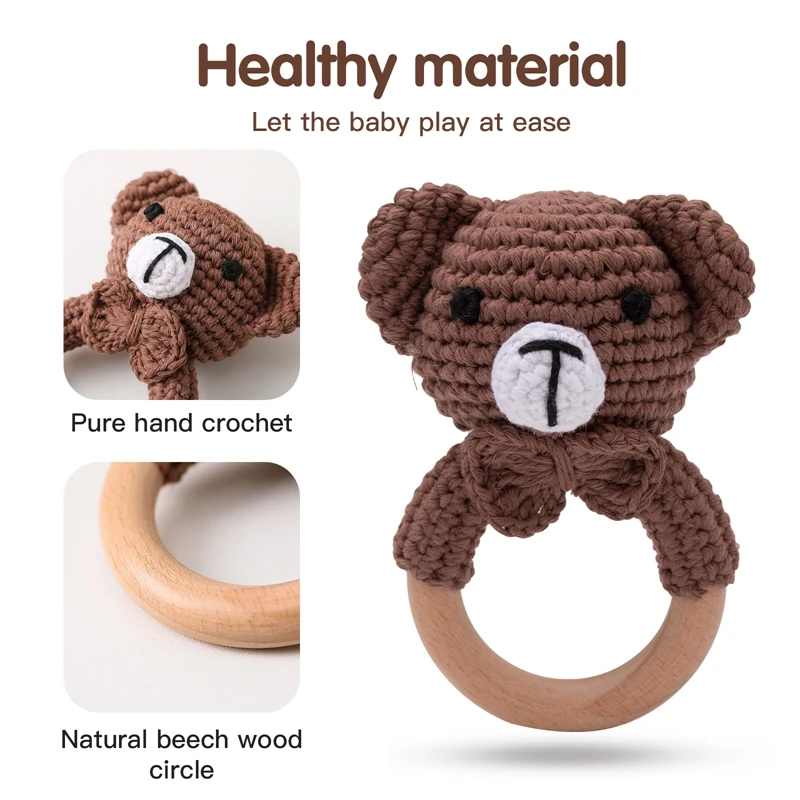 1Pc Bé Bằng Gỗ Rattle Shaker Đồ Chơi Crochet Sư Tử Con Hươu Cao Cổ Gỗ Bé Rattle Mọc Răng Nhẫn Montessori Động Vật Sơ Sinh Rattle Đồ Chơi quà Tặng