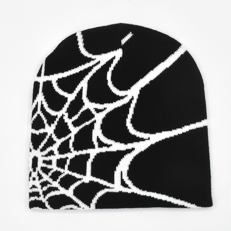 Y2K ゴシックスパイダーパターンウールアクリルニット帽子女性ビーニー冬暖かいビーニーグランジヒップホップカジュアル Skullies 屋外キャップ