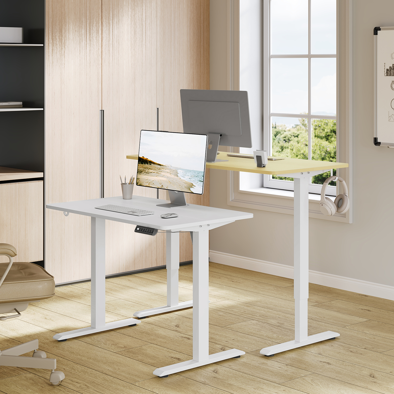 WOLTU Scrivania per computer elettrica in piedi Tavolo da lavoro ergonomico regolabile in altezza con porta di ricarica USB con controllo della memoria