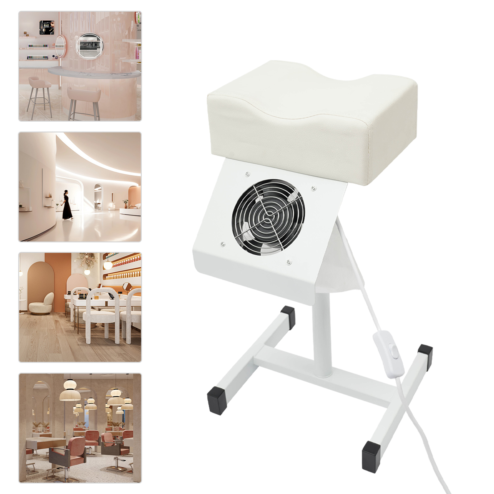 Professioneller Pediküre-Stuhl, höhenverstellbar, Maniküre-Stuhl, H-förmige Basis, Salon, Nagel-SPA-Ständer, Staubreinigungsventilator, Weiß