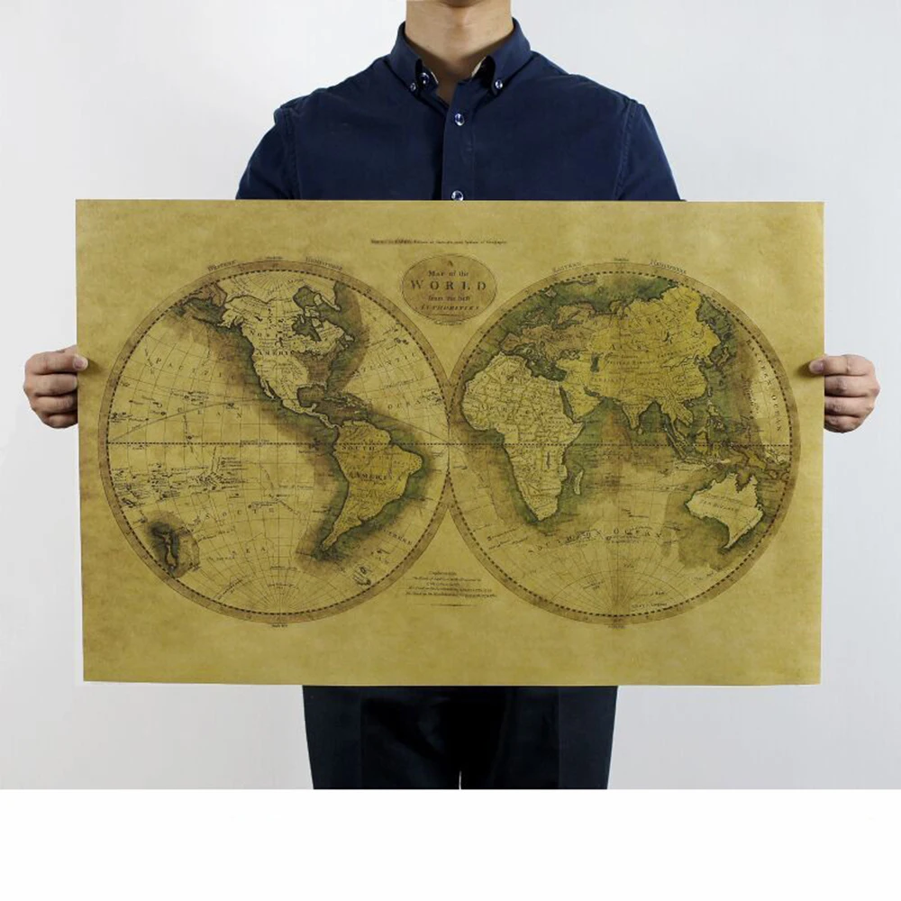 Mapa del mundo de papel Kraft retro, decoración para oficina, sala de estar y dormitorio, 72,5x46,5 cm