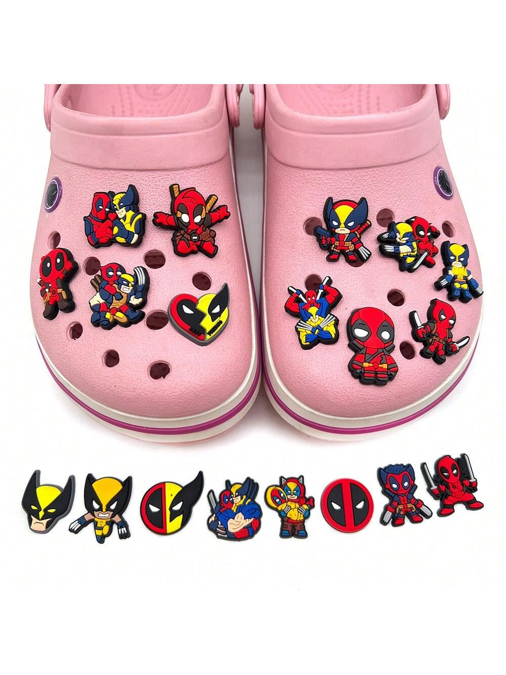 MINISO 9/19pcs Deadpool  PVC Shoe Charms Accessories Shoes Decorations Designer Ornaments Fit Bracelets Gift Kids Xmas Gift