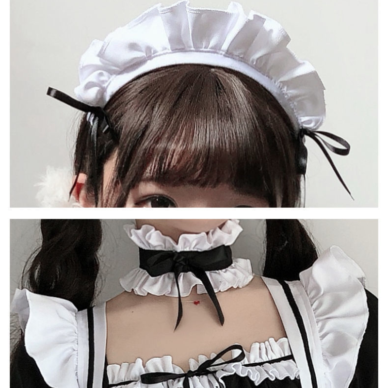 Preto branco lolita empregada traje cosplay trajes bonito vestido sexy avental francês uniforme café empregada festa saia roupas femininas