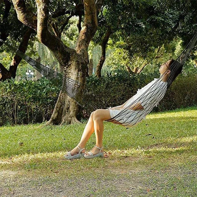 Amaca da campeggio all'aperto con corda in nylon a rete spessa Amaca per persona singola, Amaca antiribaltamento per il tempo libero Letto per albero in rete