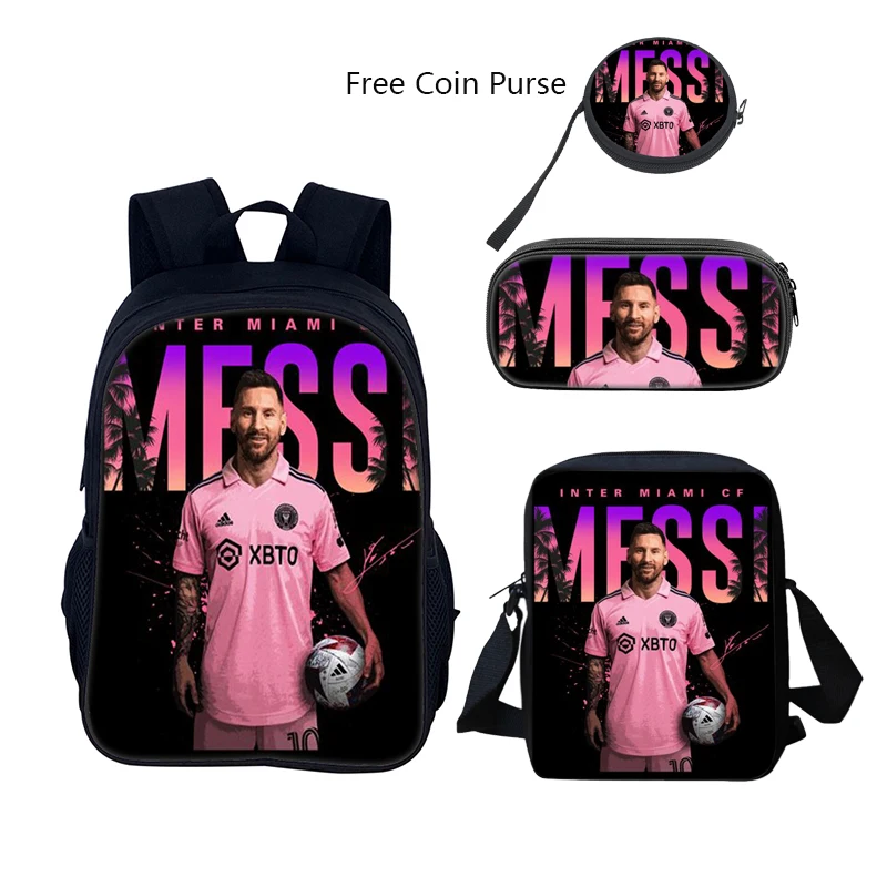 3 個セットサッカースター子供スクールバックパックランチバッグ鉛筆バッグスクールバッグ M-Messis 男の子女の子のための最高のギフト