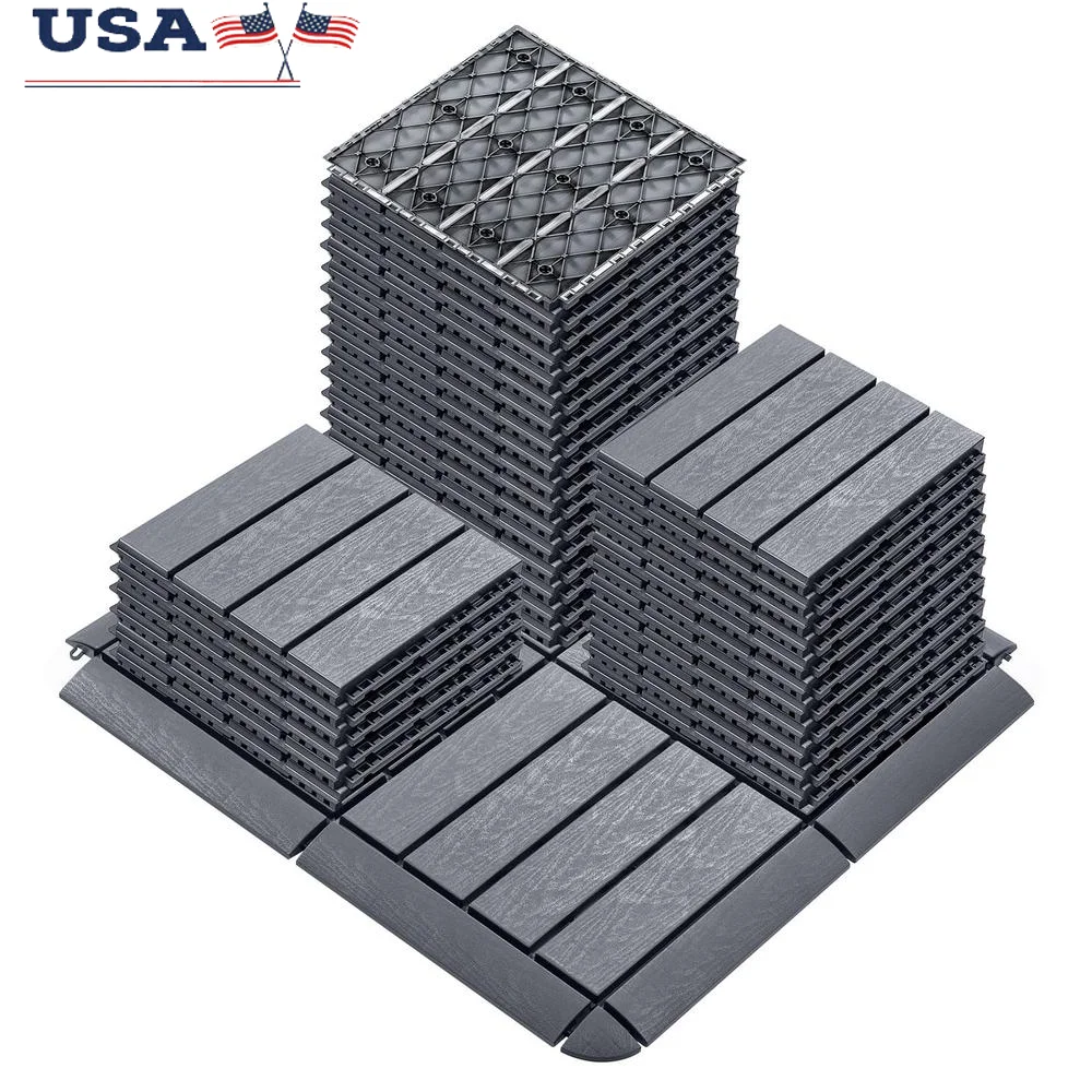 36 Interlocking Deck Tiles 11.8x11.8in Outdoor Flooring Waterproof with 24 Edge Kits Patio Floor Tiles Safe Trolleys and