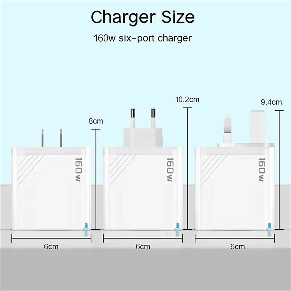 160W หลายพอร์ตเครื่องชาร์จ USB ประเภท C ชาร์จเร็ว EU/US ปลั๊กเครื่องชาร์จติดผนังสำหรับไอโฟน ซัมซุง เสี่ยวมี่ หัวเว่ยโทรศัพท์อะแดปเตอร์ชาร์จ