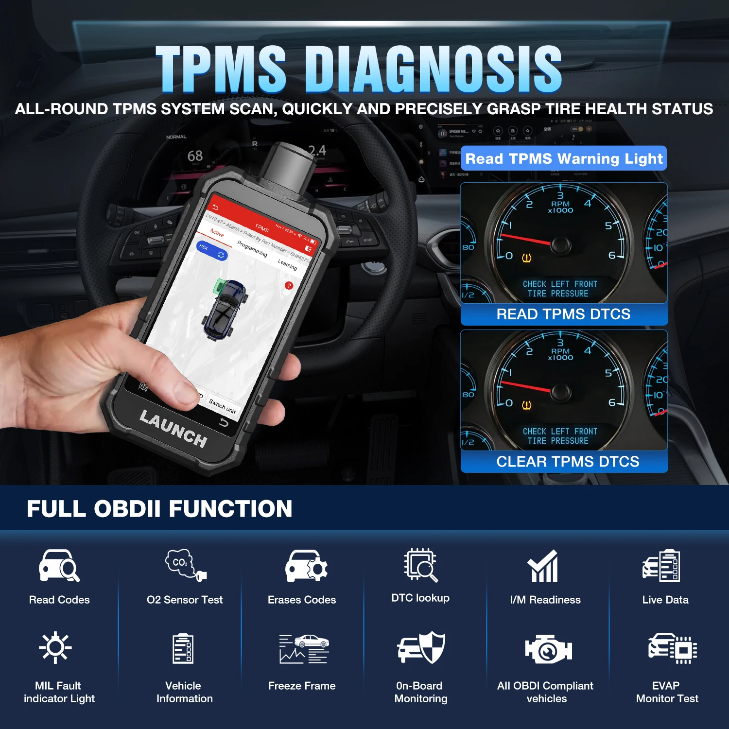 LAUNCH X431 5011 V2 TPMS-Tool OBD2 12 Reset-Funktionen WLAN aktivieren 315/433 MHz Sensoren Reifendruck-Diagnosetool vs. CRT5011E