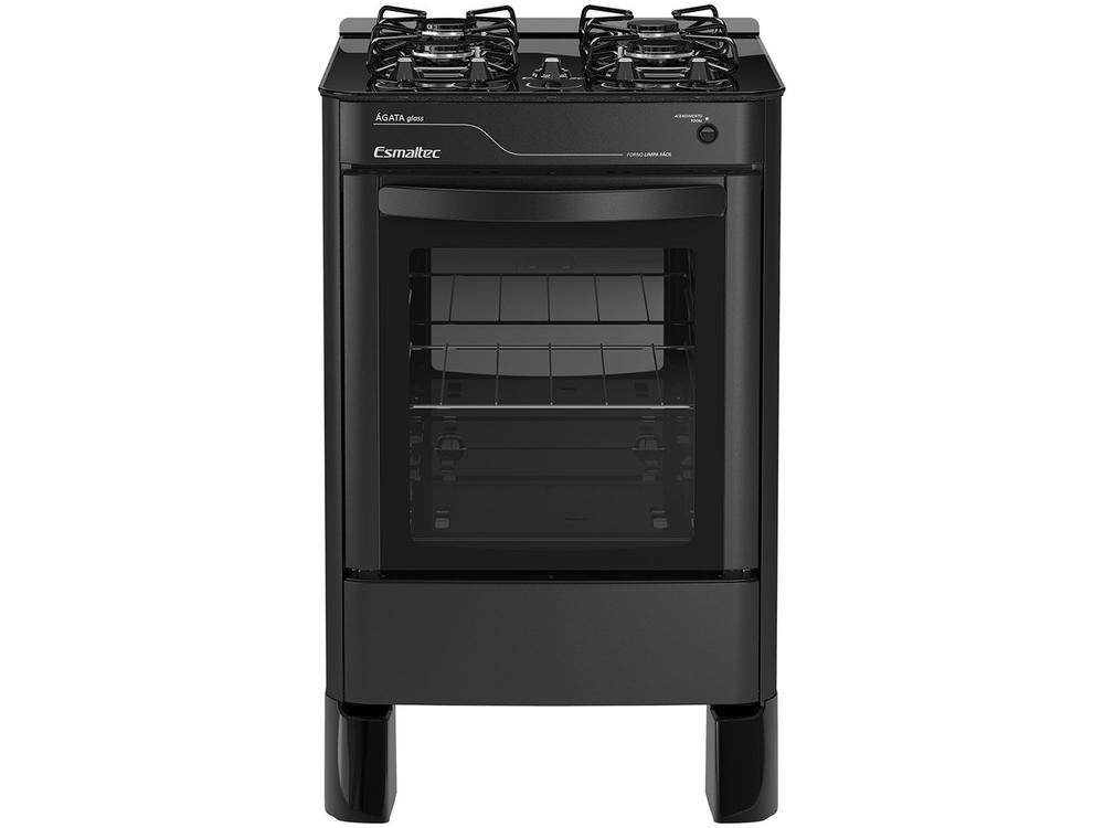 Fogão 4 Bocas Esmaltec Preto Mesa de Vidro Agata Glass 4090 - Bivolt