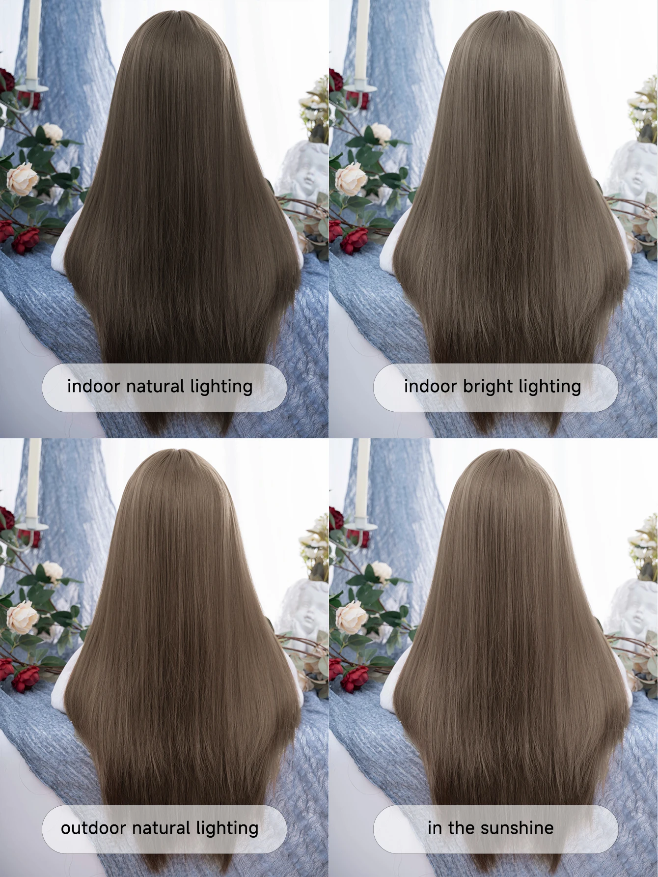28 Zoll Honig Aschbraun Wild Style Synthetische Perücken mit Pony Langes glattes Haar Mechanismus Perücke für Frauen Täglicher Gebrauch Hitzebeständig
