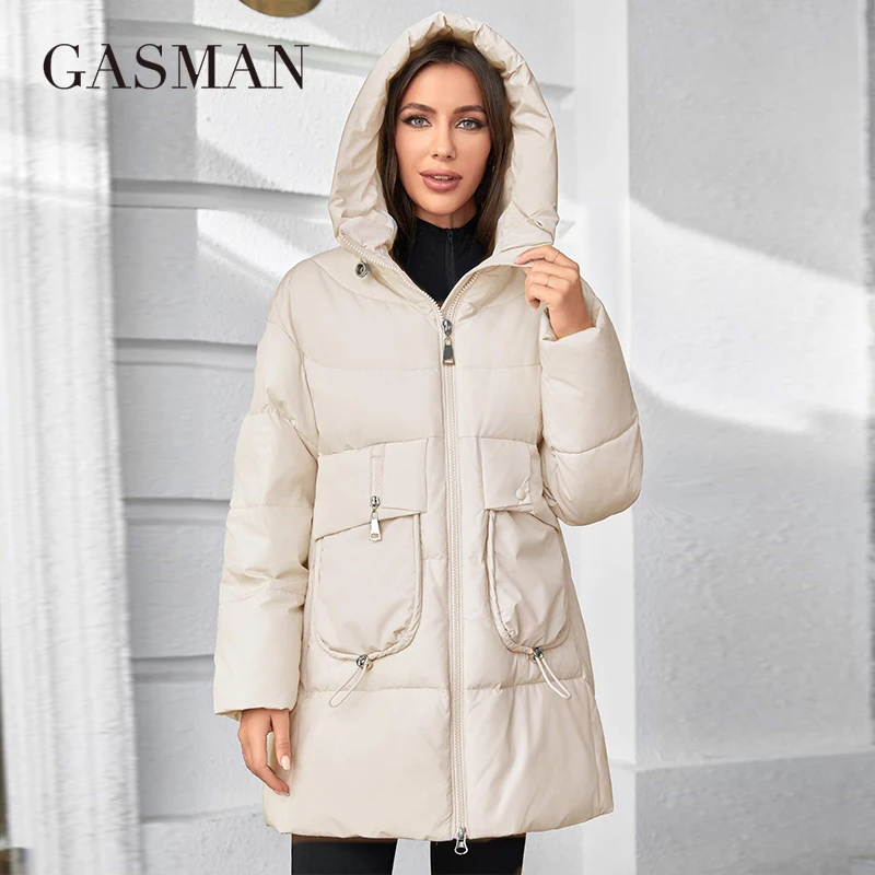 Parkas com capuz Gasman para mulheres, jaqueta casual com bolso, tamanho grande, moda, casaco, roupas ao ar livre, 83367, 2023