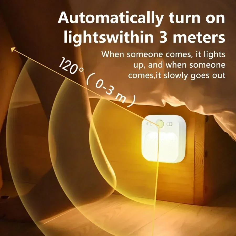 1-4 Pack Motion Sensor LED Night Light Rechargeable Cabinet Light For Bedroom Stairs Hallway Kitchen Closet Lights Wardrobe Lamp