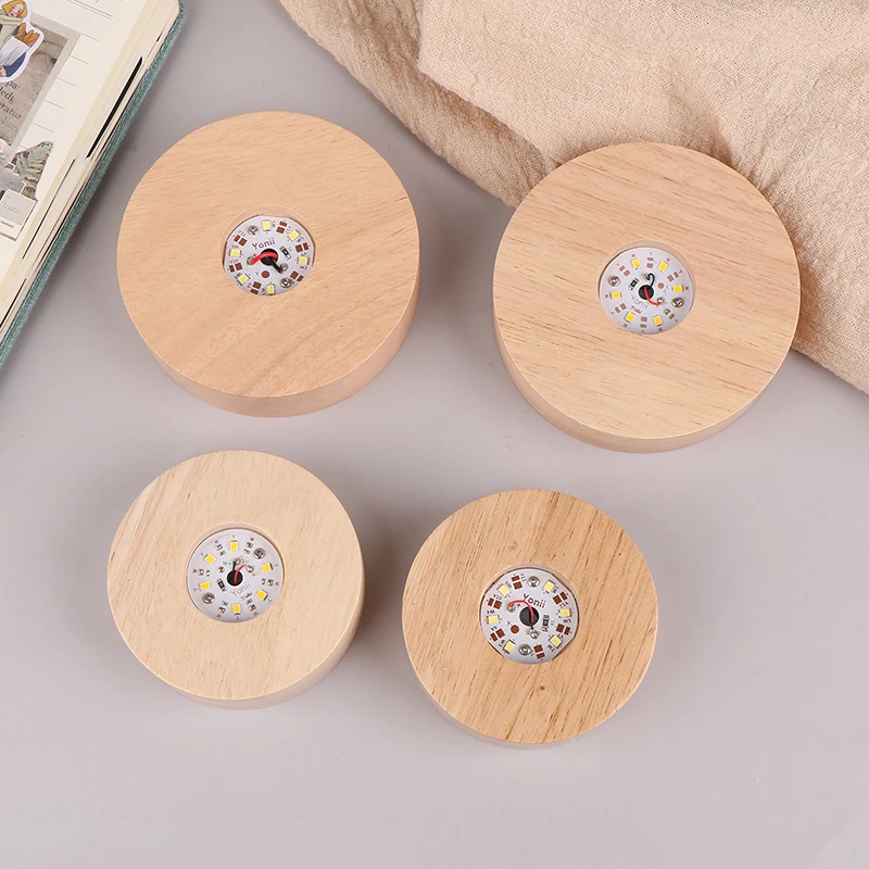 Base per display a luce LED rotonda in legno da 8/10 cm a batteria, supporto per lampada da notte, base per lampada da notte, ornamenti artistici in resina di cristallo