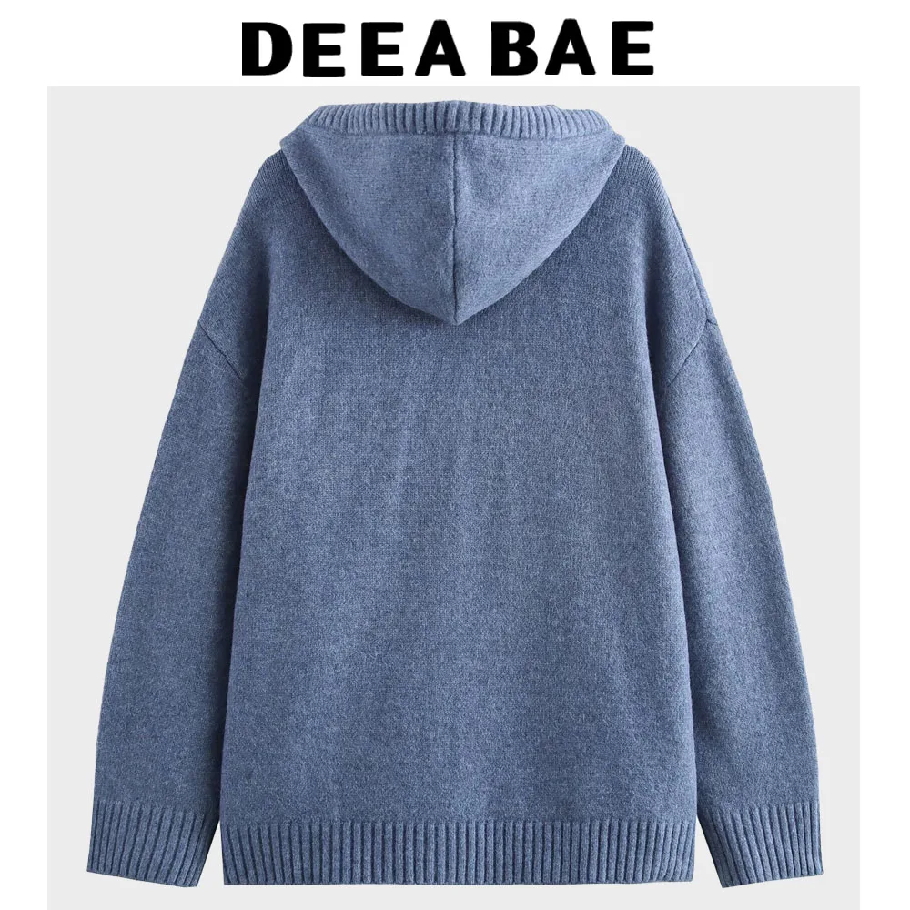Deeabae estilo coreano roupas femininas novo solto rendas até com capuz manga comprida bolso canguru camada com nervuras malhas com capuz