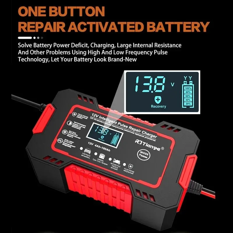 Ładowarka samochodowa 12V 6A Ekran dotykowy Naprawa impulsów LCD Szybkie ładowanie na mokro i sucho Cyfrowy wyświetlacz LCD z kwasem ołowiowym