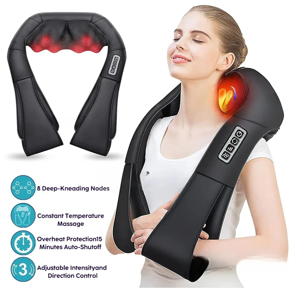 Masażer szyi i ramion Shiatsu Podgrzewany masażer pleców w kształcie litery U Głęboko ugniatająca elektryczna poduszka do masażu szyi, talii i nóg