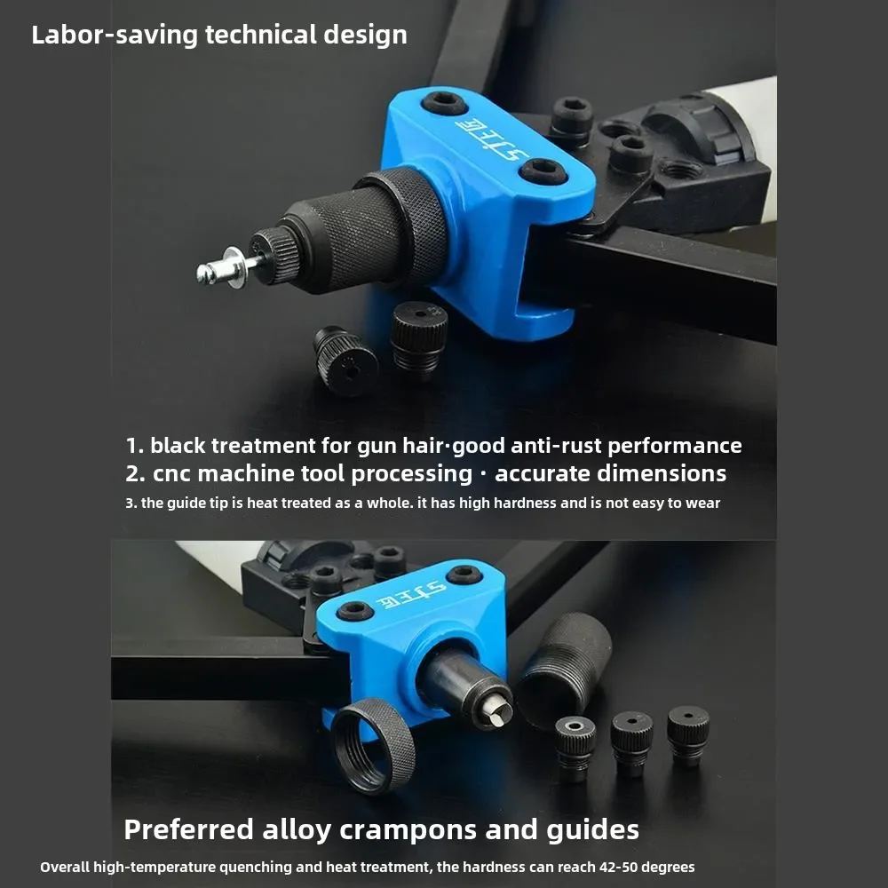 Pistola rebitadora manual resistente com alças duplas para rebitagem e puxamento sem esforço