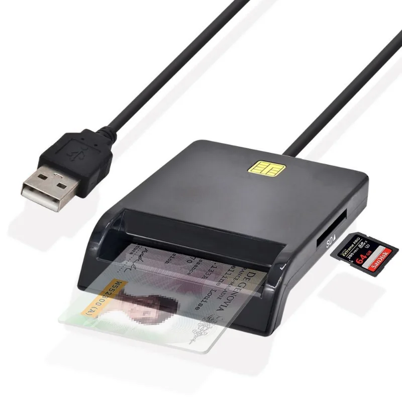 Multifunctionele ID-kaartlezer Zwart Smart Tax Return Bank ID-kaartlezer Sim-telefoonkaart Smart Chip Reader LED-indicator