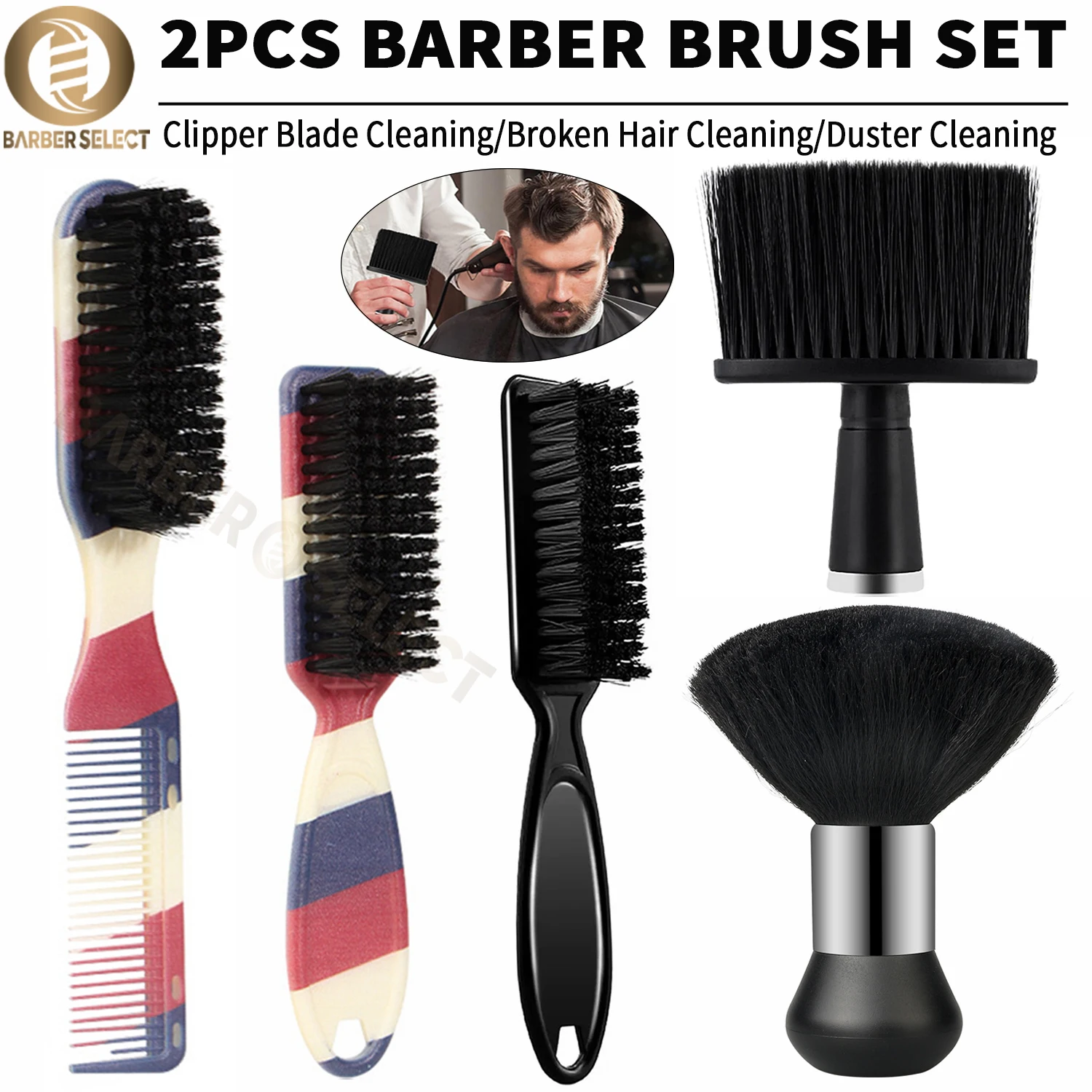 Juego de 2 uds de cepillos de peluquero, cortadora de peluquero, cepillos limpios, plumero para el cuello, cepillo de limpieza, accesorios de herramientas de barbería