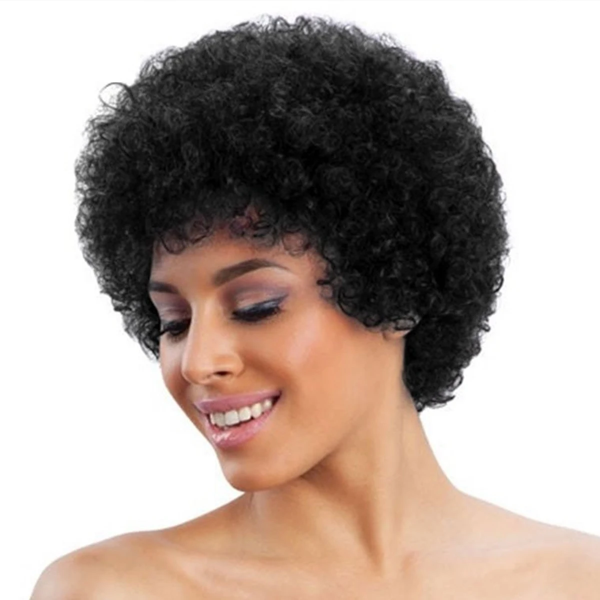 Barato curto afro kinky encaracolado perucas para mulheres cabelo humano cabelo brasileiro perucas afro completa máquina feita peruca