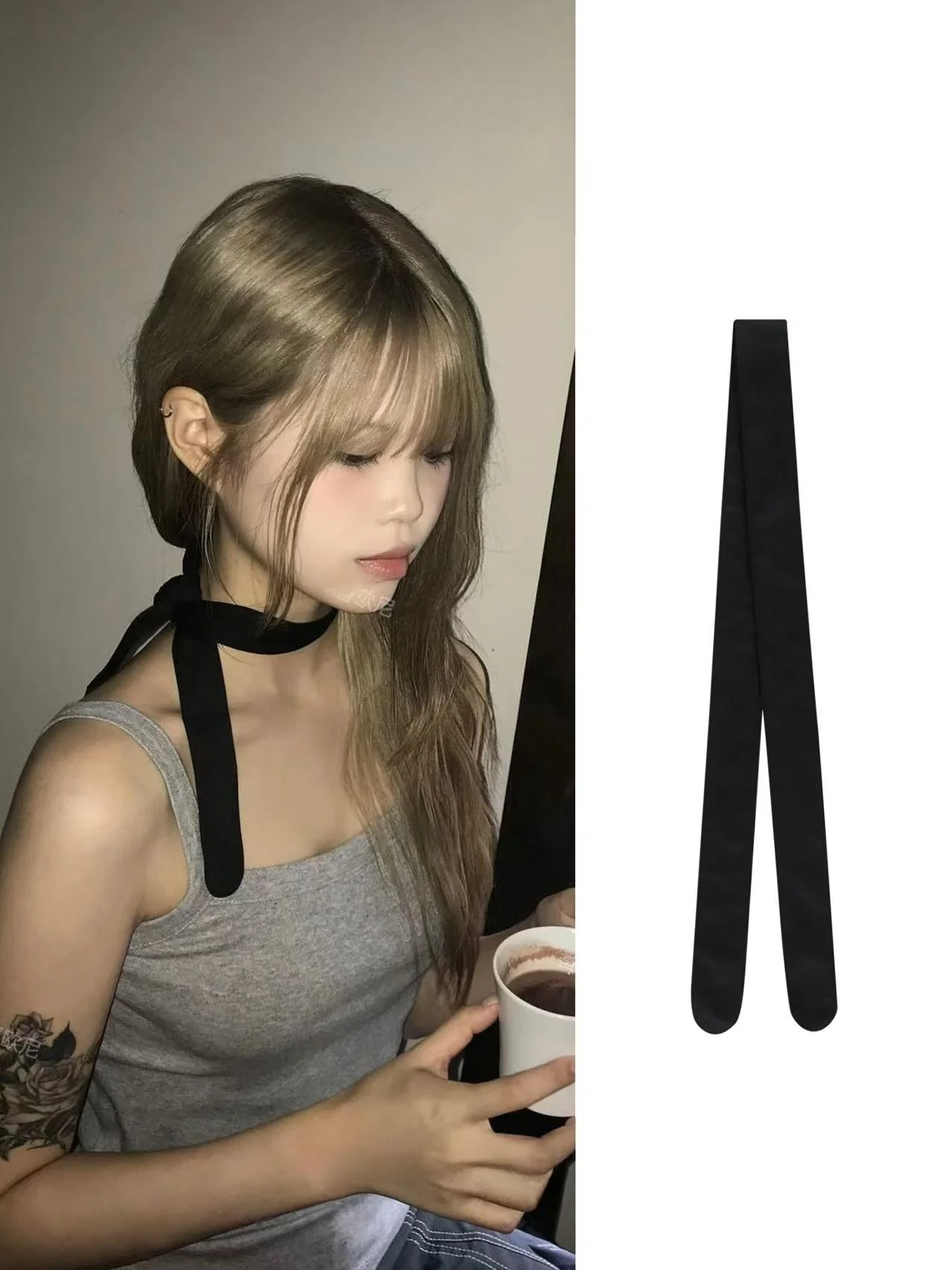 Lenço de Seda Preto com Faixa para Meninas Estilo Japonês Vintage Curto Pequ Leve Primavera Verão Outono Cor Pura Retangular