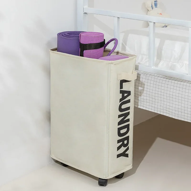 1 PC 22 "Rolling Slim ตะกร้าซักผ้าWithStandFoldable กันน้ํา Sorter AndOrganizerOn ล้อสูงบาง DirtyLaundryHamper ตะกร้า