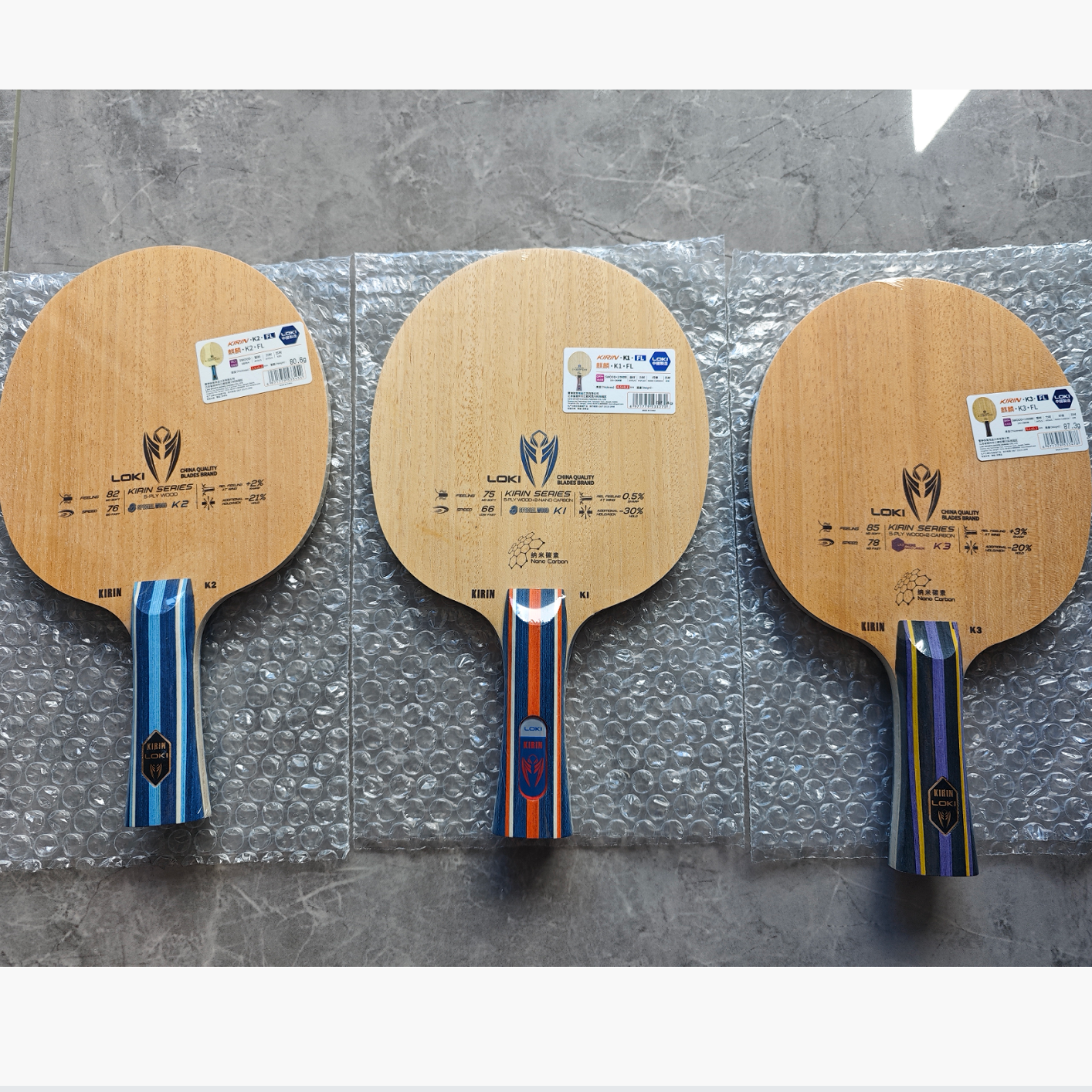 LOKI KIRIN K1/K2/K3 Tischtennisschläger FL Grip 7/5-lagiges OFF+ Ping-Pong-Paddel, reines Holz, Carbon, Anfänger