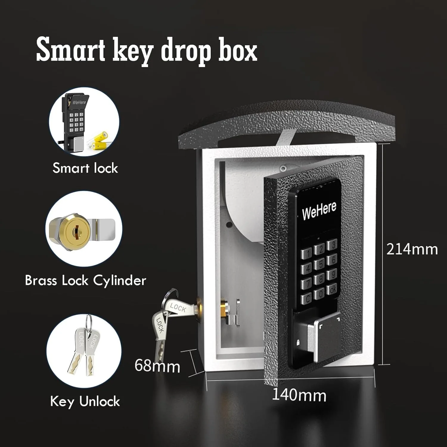 Caixa de bloqueio de chave de controle remoto com senha, montagem na parede com slot para chave, caixa de armazenamento de chave inteligente, seguro otp/app bluetooth/desbloqueio de código