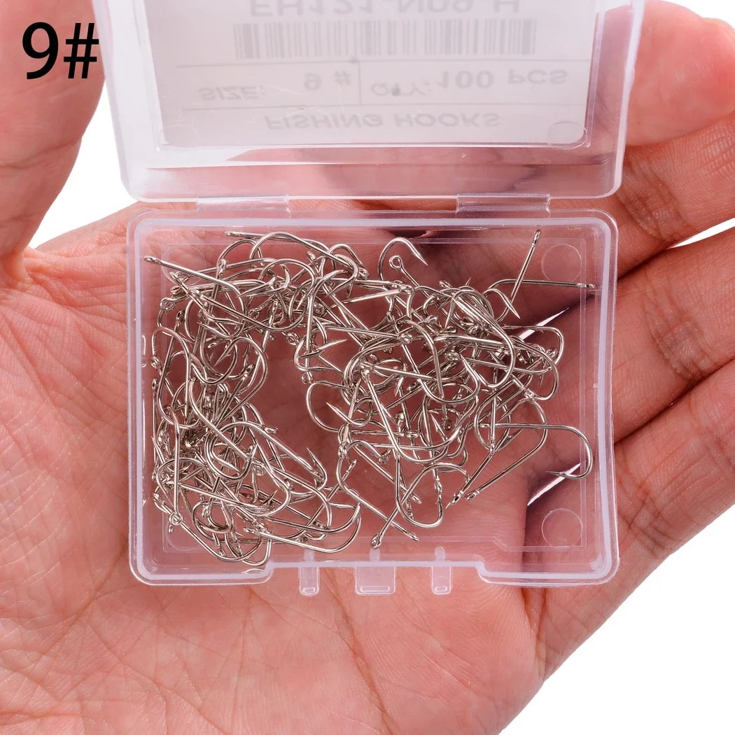 100 Móc Câu Cá Pint Móc Với Mắt Biển Móc Thép Không Gỉ Trắng Lớn Thêm Cán Dài Chủ Fishhook Câu Cá giải Quyết Hộp