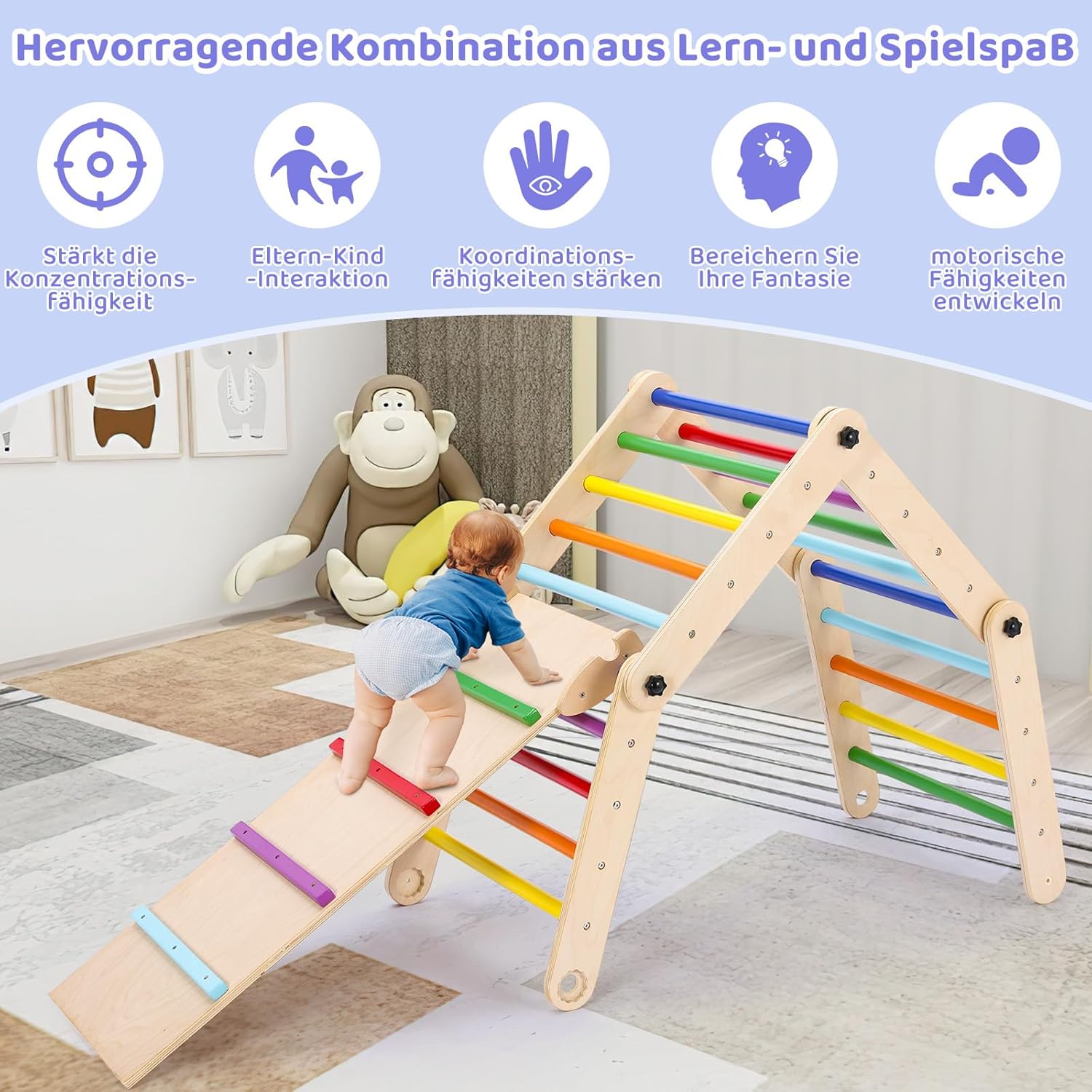 Gimnasio triangular 3 en 1, juguetes de escalera triangular de escalada plegables con rampa, juguetes de escalada en interiores para niños, gimnasio de juego, escalador, balancín