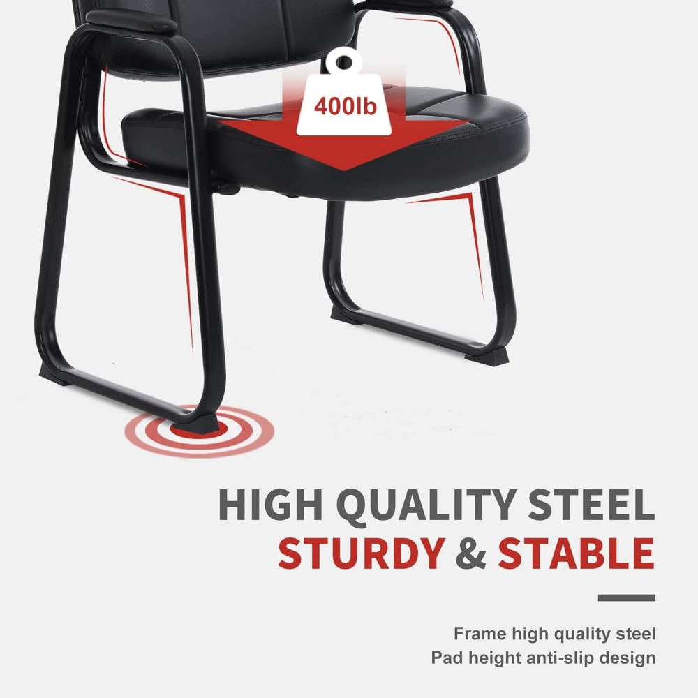 Big & Tall Office Guest Chair 400lbs with Bonded Leather Padded Armrest Backrest Wide Seat Reception Guest Chair for Conference