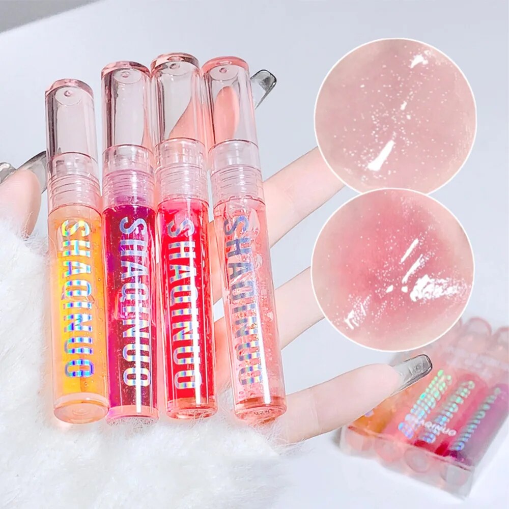 Espelho Jelly Lip Gloss, Lábios Hidratantes, Shimmers com Pérolas Finas, Ilumina a Cor dos Lábios, 4 Pcs