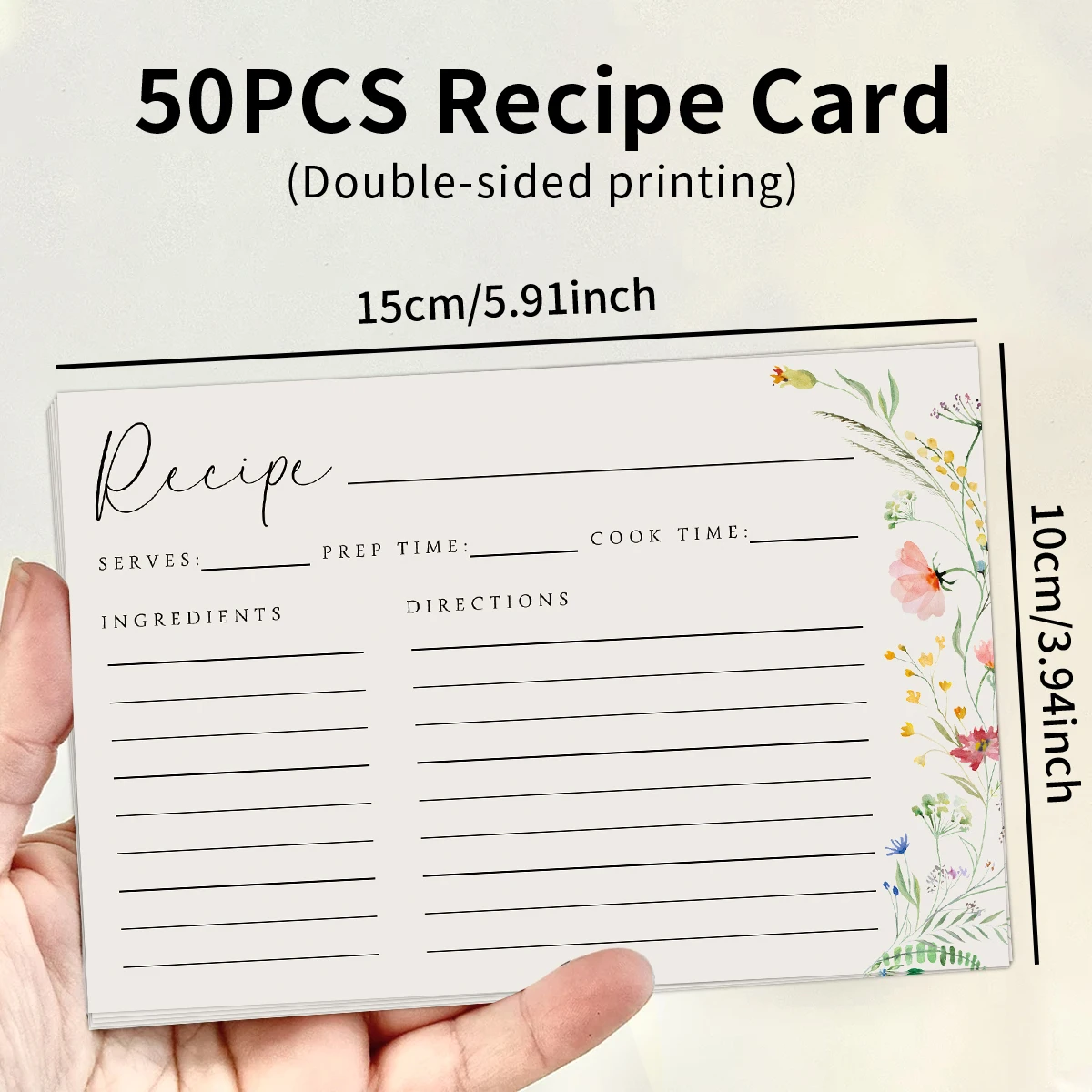 50 Uds. Tarjetas de notas de receta gruesas en blanco de cartulina sin manchas de doble cara, menú familiar y registro de clasificación de información de cocina