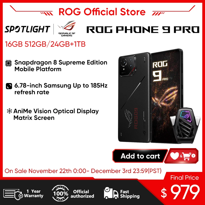 ASUS ROG Phone 9 Pro Snapdragon 8 Elite 6.78'' 185Hz E-Sports Display 50MP Camera 5800mAh Battery 512GB/1TB Global Rom