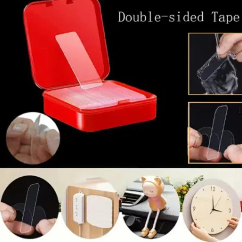 Fita dupla face reutilizável, à prova d'água, adesivos de parede, sem resíduos, eletrodomésticos, fita lavável transparente para decoração de casa