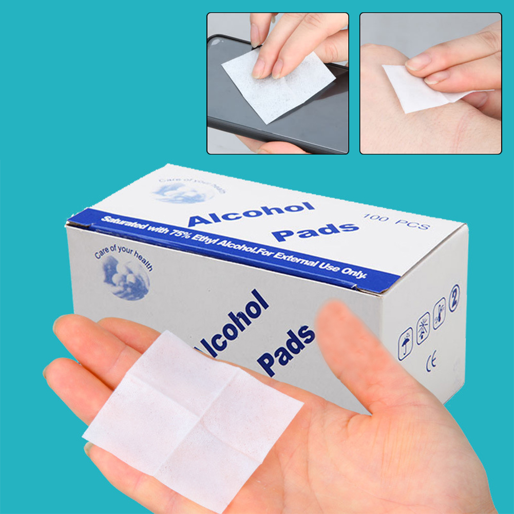 Tampons de coton jetables à 75% d'alcool, 50/100 pièces, outils de nettoyage de tatouage pour la peau propre antiseptique, bijoux, utilisation de désinfection de téléphone portable
